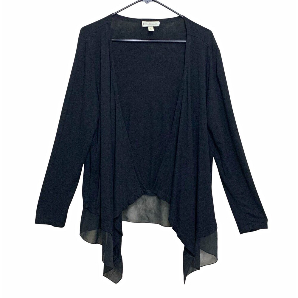 Dana Buchman Cardigan Womens Size Large Black Open Front Draped Stretch Knit